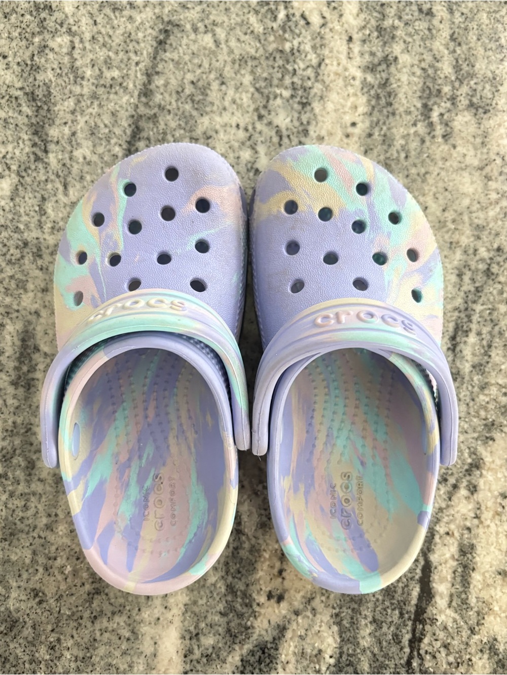 CROCS Kids Tie-Dye Clog in Pastel Purple & Mint